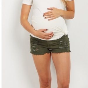 Olive Distressed Maternity Shorts